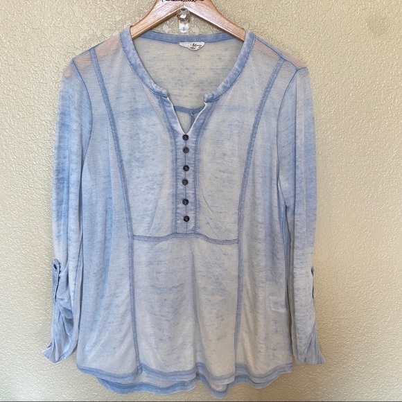 Jane and Delancey Tops - Jane and Delancey blue waffle knit thermal button front detail buttoned sleeves